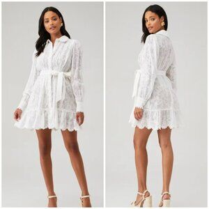 Hemant and Nandita Ilara White Lace Long Sleeve Button Ruffle Mini Dress Medium